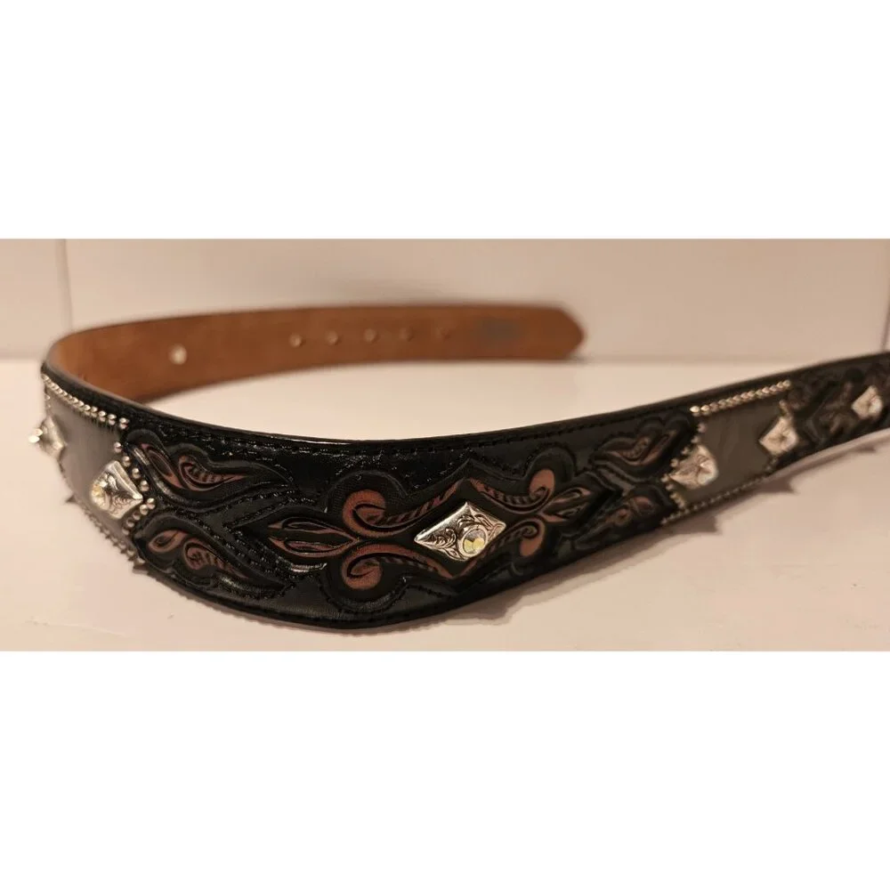 Justin Boots C20783 Black Rhinestone Leather Belt Women's Size 32 Never Used - Picture 3 of 7